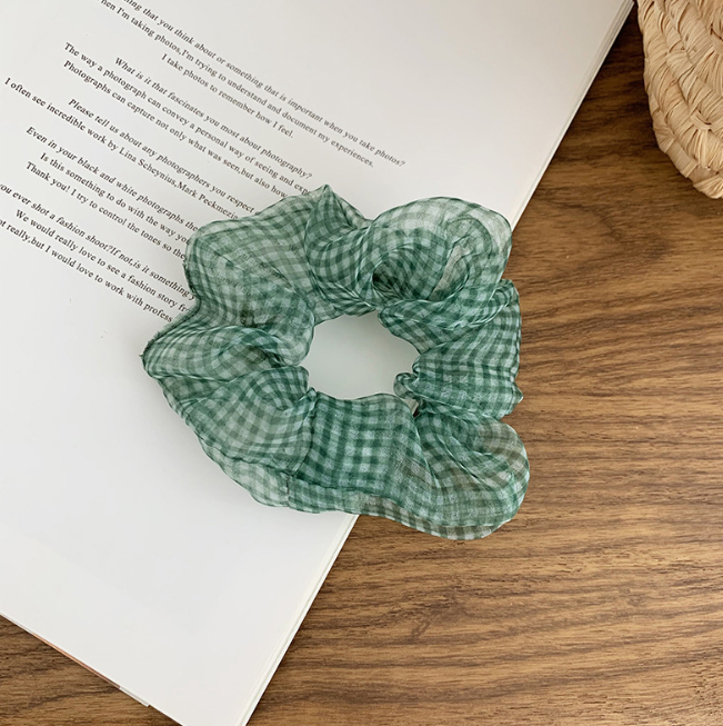 Sét 2 Dây buộc tóc kẻ caro tinh tế vòng lớn Scrunchies xinh xắn HD50