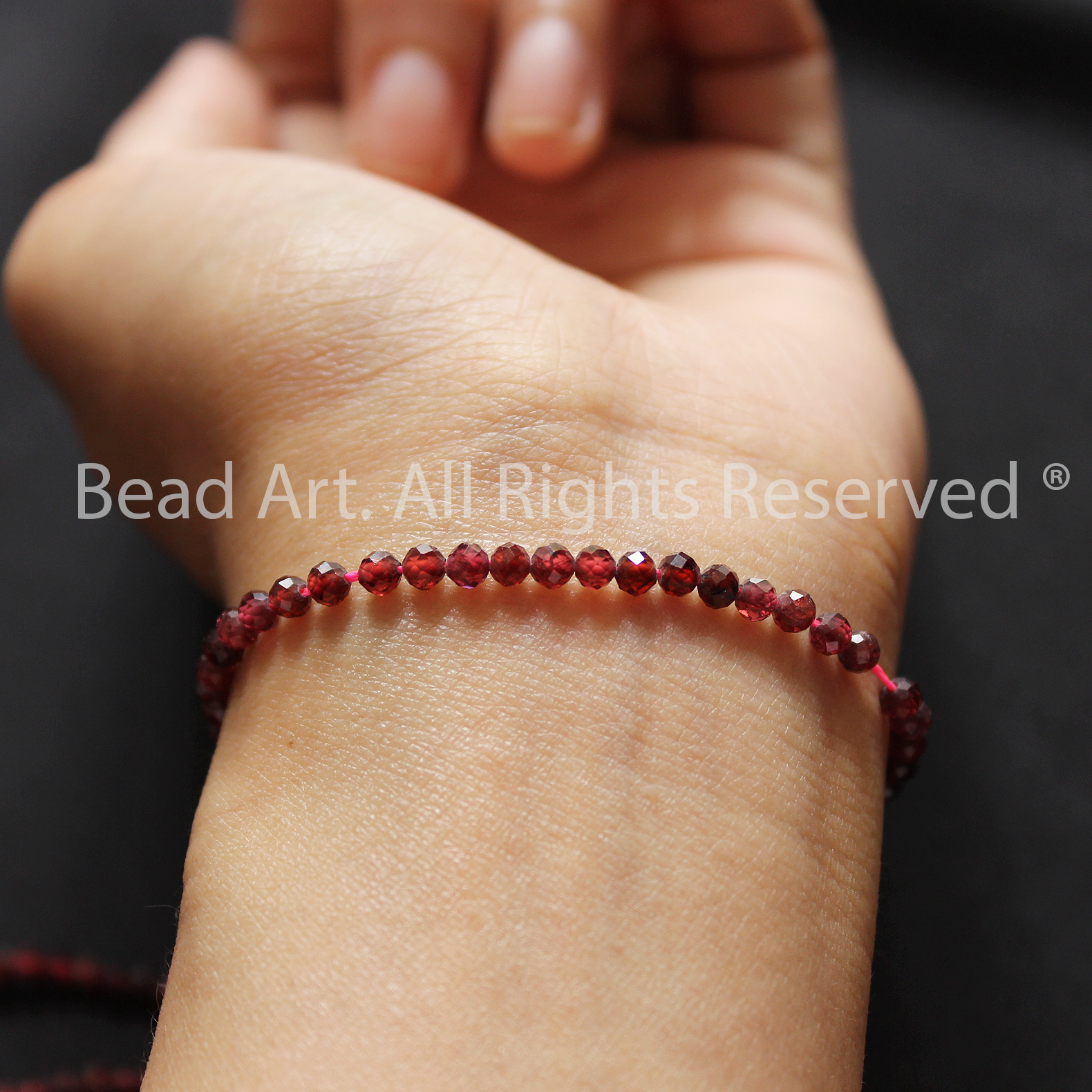 Vòng Tay 3MM Đá Garnet, Ngọc Hồng Lựu Tự Nhiên Màu Đỏ Đậm Giác Cắt, Hoả, Thổ, Lắc, Vòng Tay Phong Thuỷ, Chuỗi Hạt - Bead Art