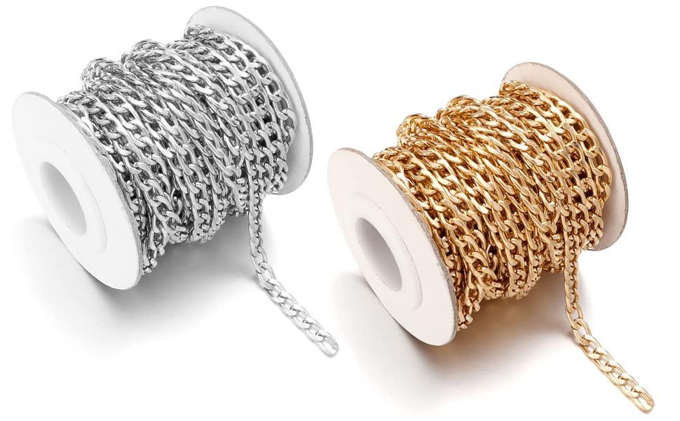 2 Rolls ARUMINUM ARMOR, 5M Limedy Trang sức Sản xuất Phụ kiện Chuỗi chân tay Hàng hóa Chuỗi thủ công 7 * 3 mm cho chuỗi túi trang sức tự chế