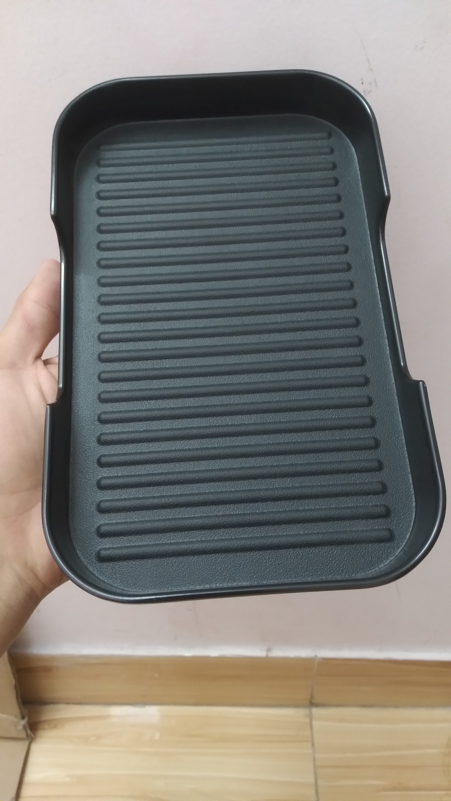 Khay chữ nhật đựng Sushi,Buffet, nướng BBQ,lẩu nhựa Melamine nhám đen kiểu Hàn Quốc Size 23.5cm