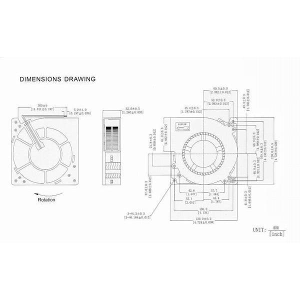 1pcs Gdstime 12v 120mm Large Turbo Fan 120mm x 32mm Brushless DC Blower Cooling Fan 12Volt 12032 120x32mm