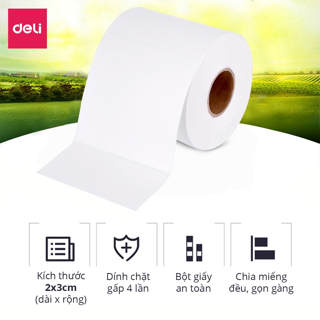 Giấy Decal Nhiệt In Nhãn, Minicode, Đơn Hàng TMĐT Deli - Cuộn 325 Tờ 10x15cm - Dùng Cho Bill, Mã Vạch, Hóa Đơn, Livestream, Kinh Doanh Online - Không Phai Mực - Hàng Chính Hãng - 12308