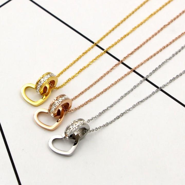 Dây Chuyền Nữ Khuyên Tròn Lồng Trái Tim Titan Không Đen TT 1124 - 1 Cái
