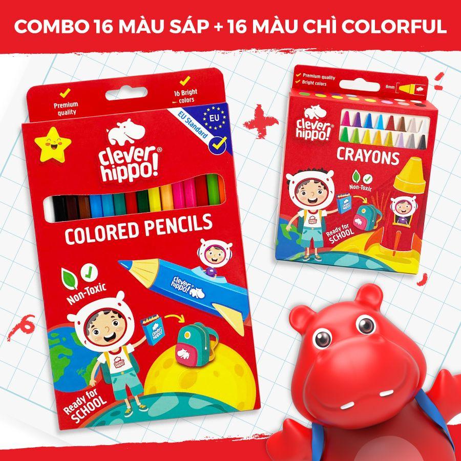 Bộ Hộp 16 Bút Màu Sáp + Hộp 16 Bút Màu Chì Colorful - Clever Hippo CB161601