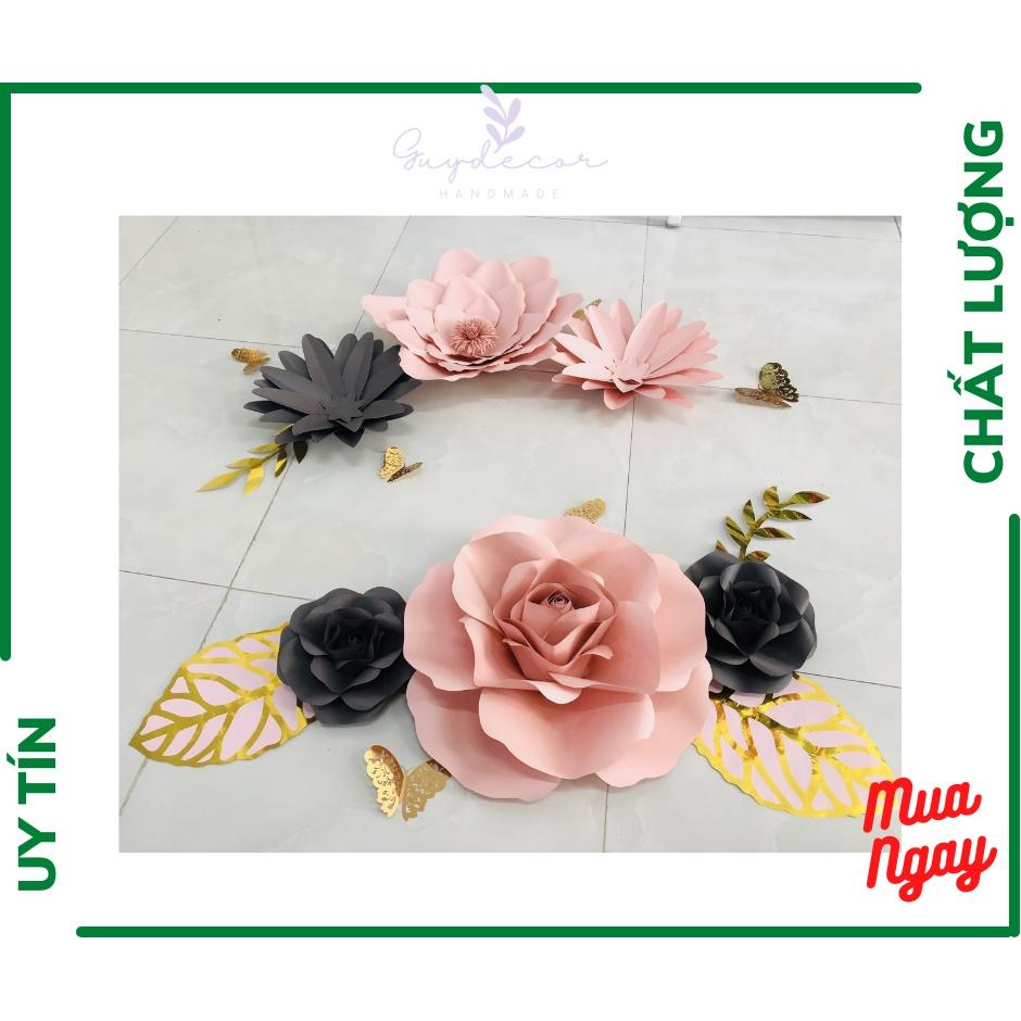 Hoa giấy trang trí backdrop, hoa hồng giấy handmade, hoa trang trí tường SH21