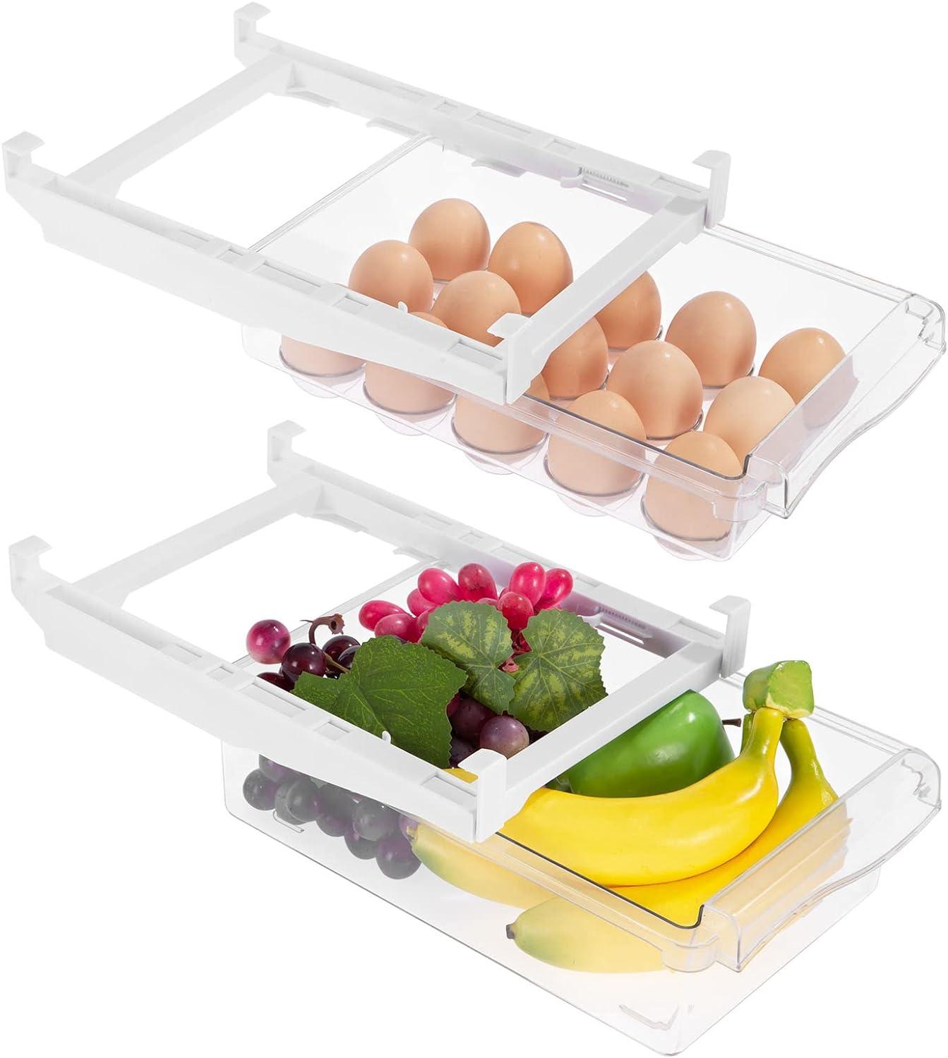Hộp lưu trữ cho tủ lạnh, hộp ngăn kéo lưu trữ 2 PCS, hộp lưu trữ cho tủ lạnh trong suốt của trái cây trứng, với tủ lạnh lưu trữ trượt