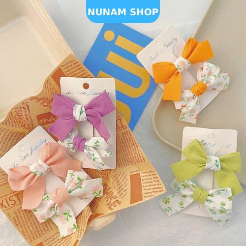 Set 2 kẹp nơ hoa chất vải dày đứng form xinh xắn cho bé Nunam Shop