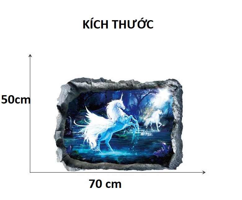 Tranh dán tường đôi bạch mã 3D trang trí sang trọng
