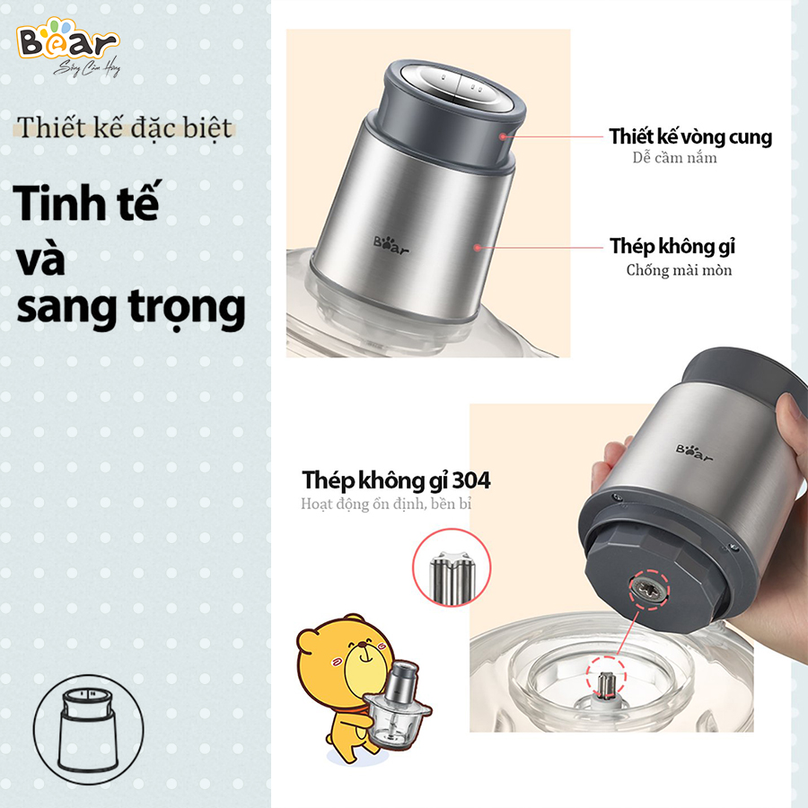 [Hàng Chính Hãng]Máy xay đa năng Bear 2L QSJ-B03Y7 màu xám. công suất 300W, dung tích 2L bằng Inox 304, cối thủy tinh borosilicate, vỏ ABS có khả năng chịu nhiệt cao; vận hành êm ái, giảm tiếng ồn.