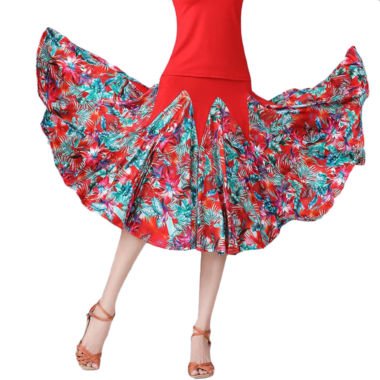 Women Latin Ballroom Dance Skirt Waltz Flamenco Skirts Red