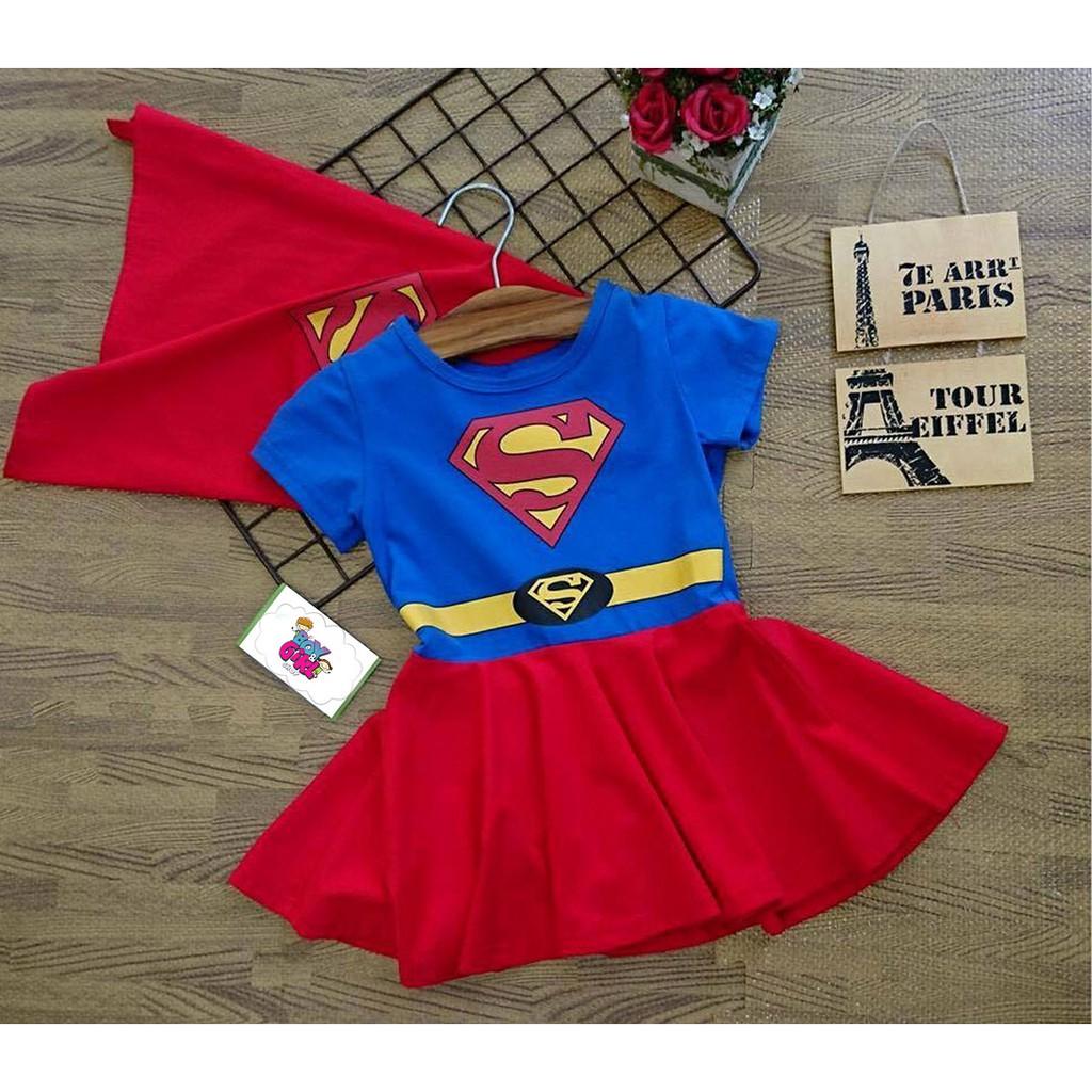 Váy đầm trẻ em SIÊU NHÂN supergirl cho bé gái - kèm tà bay