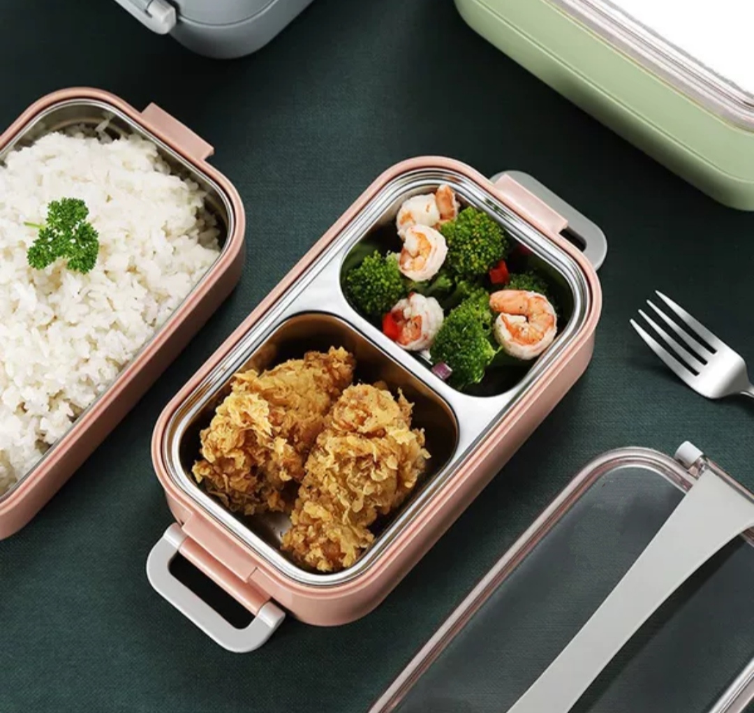 Bộ Hộp Cơm Giữ Nhiệt 2 Lớp 2 Tầng 2 Ngăn INOX 304 Thiết Kế Hiện Đại -tặng bộ chổi vệ sinh mini có hít từ