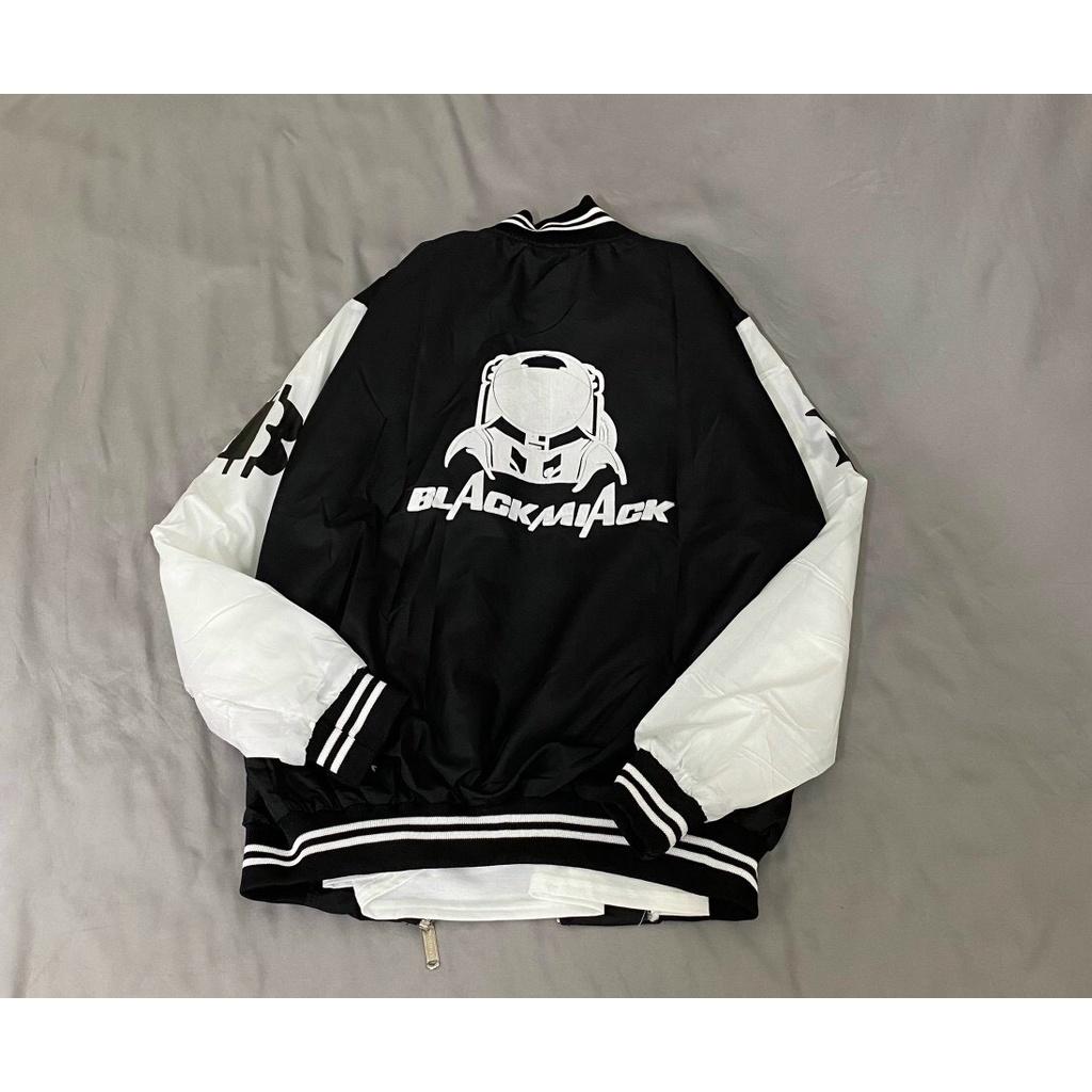 Áo Khoác Bomber Jacket Dù 2 Lớp BLACK MIACK Varsity Form Rộng Nam Nữ Unisex Couple Phong Cách Hàn Quốc
