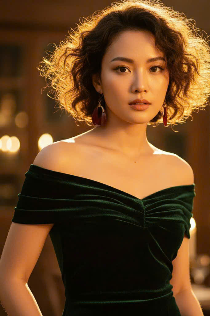 Áo Kiểu Nữ Cao Cấp Áo Trễ Vai Nhung Xanh Thời trang thiết kế Hity TOP115