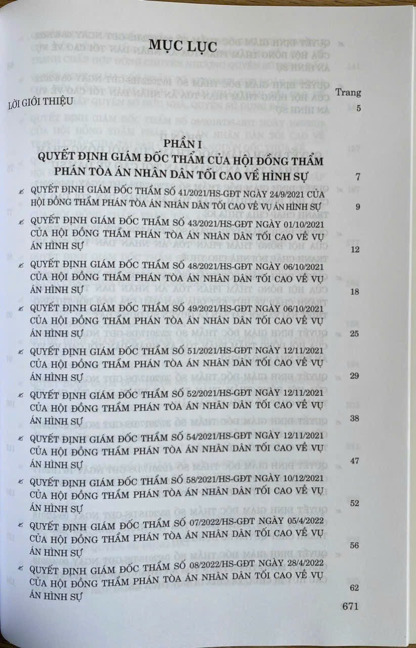Tuyển tập các quyết định giám đốc thẩm của Hội đồng Thẩm phán Tòa án nhân dân tối cao về hình sự, dân sự, kinh doanh thương mại