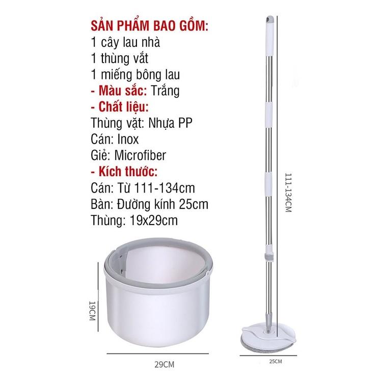 Bộ Lau Nhà Thông Minh CAO CẤP Thùng Vắt Xoay Tròn 360 Độ