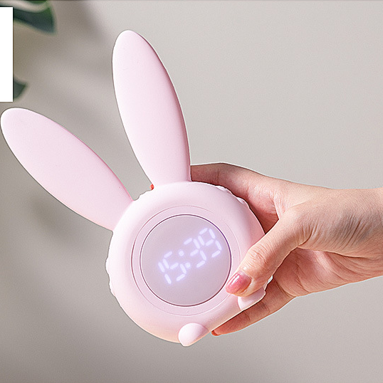 Đồng hồ báo thức thông minh kiêm đèn ngủ Tai Thỏ Bunny Quà tặng đáng yêu  Cảm ứng âm thanh đổi màu Thể hiện nhiệt độ