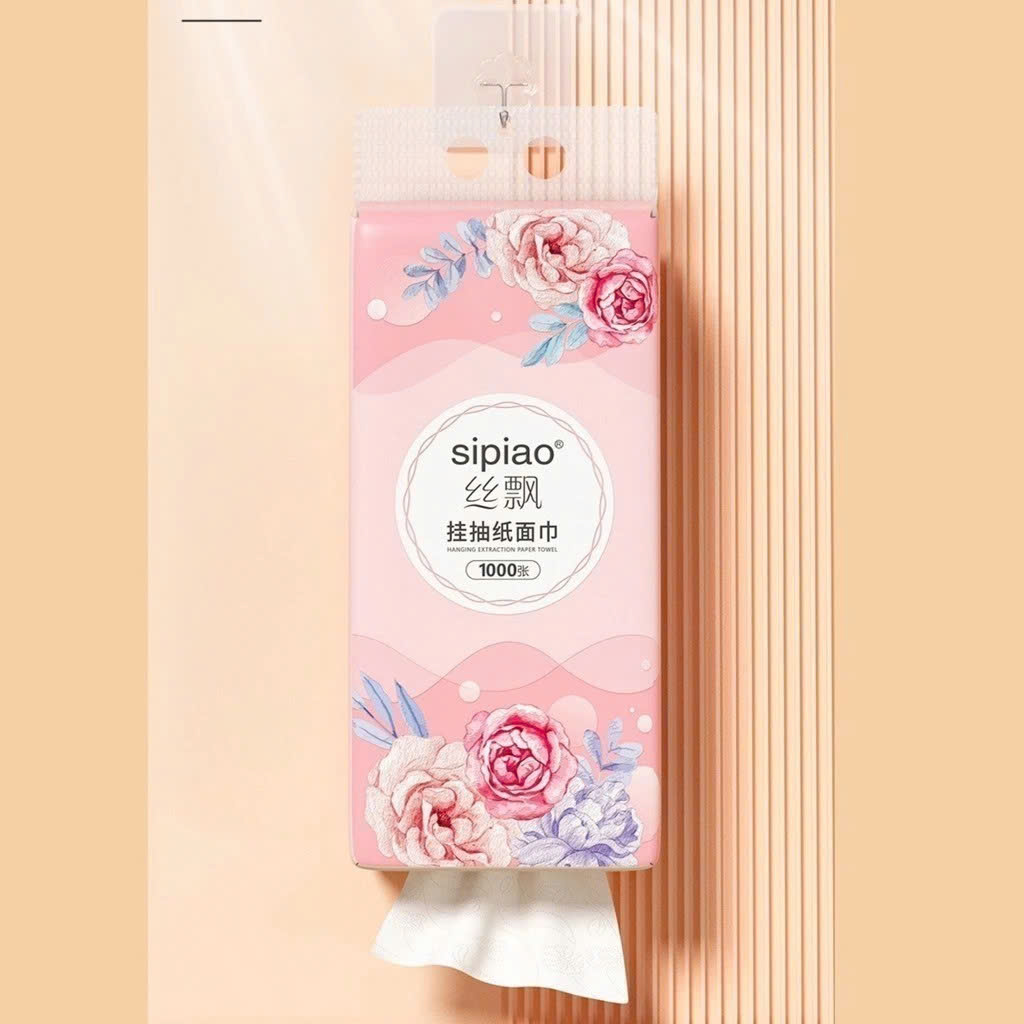 Thùng 10 Bịch Giấy Treo Đa Năng SIPIAO Hoa Hồng – Khăn Giấy Rút Treo Tường 4 Lớp, 1000 Tờ/Bịch, Giấy Tre Dai Mềm - HÀNG CHÍNH HÃNG MINIIN