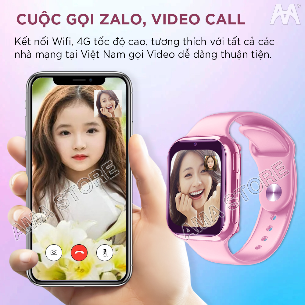 Đồng hồ Thông minh AMA Watch D42 có CHPlay xem được Youtube Gắn sim 4G Định vị Kép GPS Wifi Hàng Chính Hãng