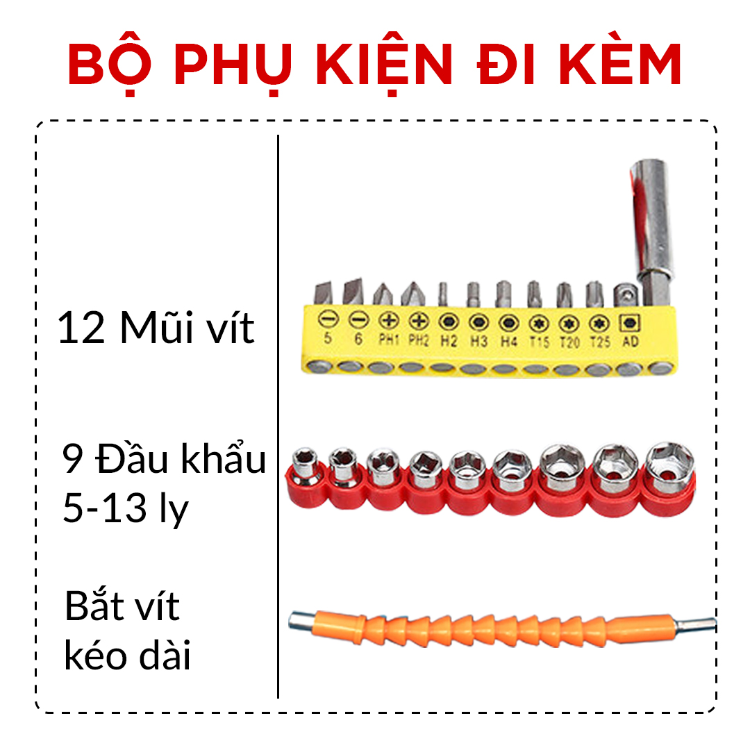 Bộ máy khoan pin RAKUTEN 28V khoan tường, khoan sắt, khoan bê tông máy 2 pin, đảo chiều và mũi khoan