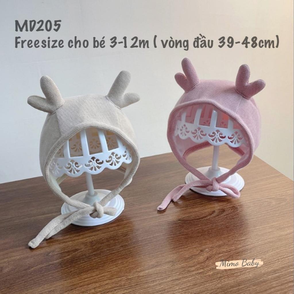 Mũ nón cotton buộc dây gắn sừng tuần lộc dễ thương cho bé MD205 Mimo Baby