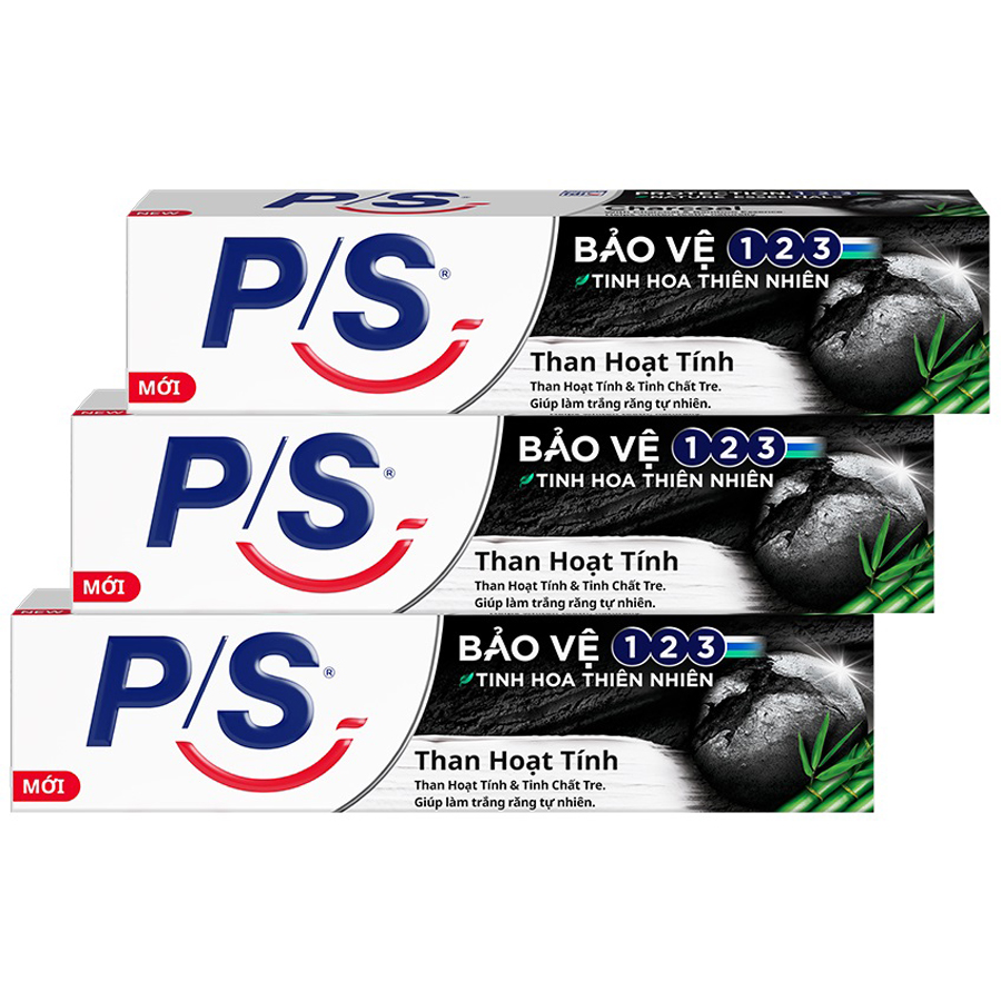 Combo 3 Kem đánh răng P/S Bảo vệ 123 Than Hoạt Tính 180g giúp làm trắng răng tự nhiên