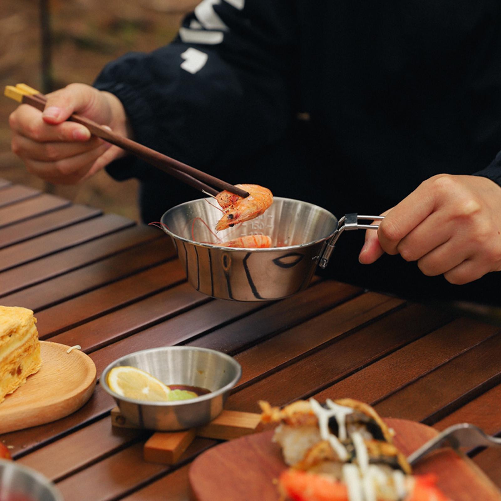 Camping Bowl, Food Bowl Camp Cup Folding Handle, Outdoor Dinnerware Portable Camping Cup, Measuring Picnic Bowl for BBQ, Barbecue Picnic Travel