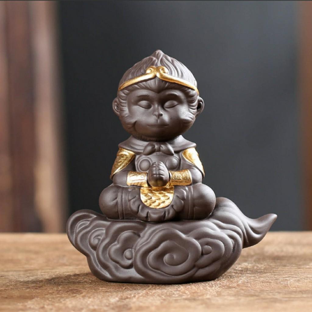 Tượng khỉ tôn ngộ khôn cưỡi mây ngồi thiền bao gồm gậy như ý- tượng khỉ tề thiên cưỡi mây