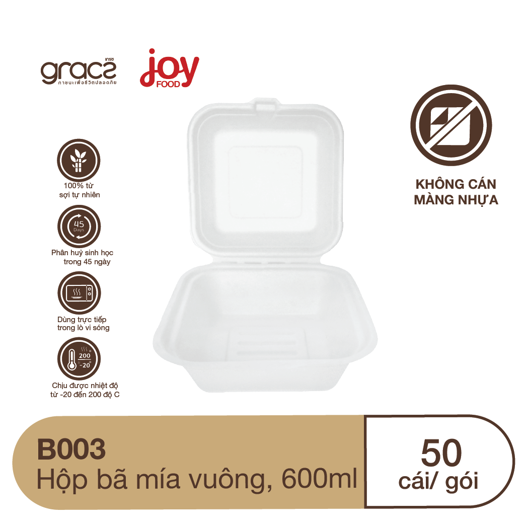 50 hộp bã mía Gracz hình vuông 17.5x17.5x50 cm