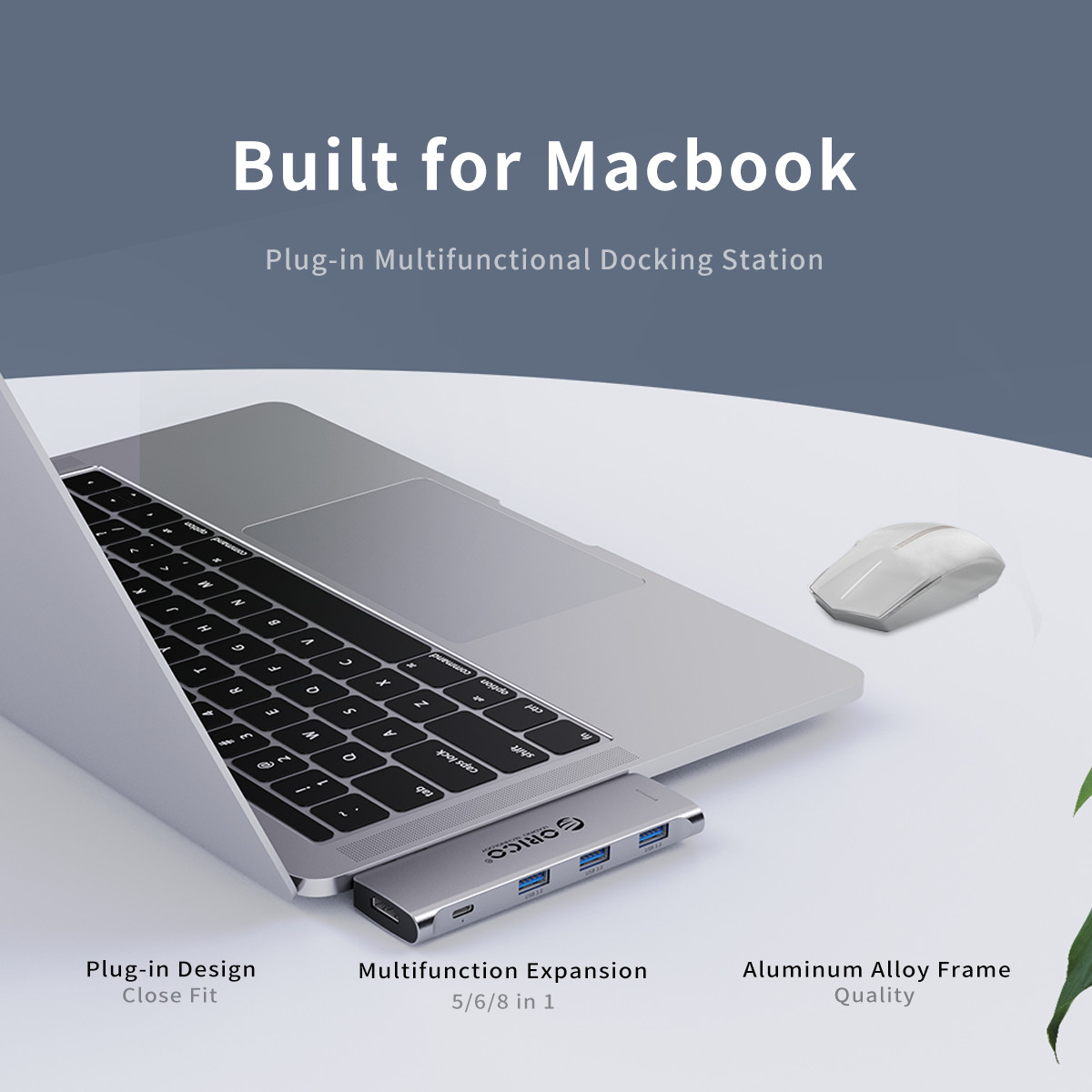 Hub chuyển đổi USB Type-C 5 trong 1 dành cho Macbook/Laptop ORICO 2CT-5H-GY1 Hàng Chính Hãng