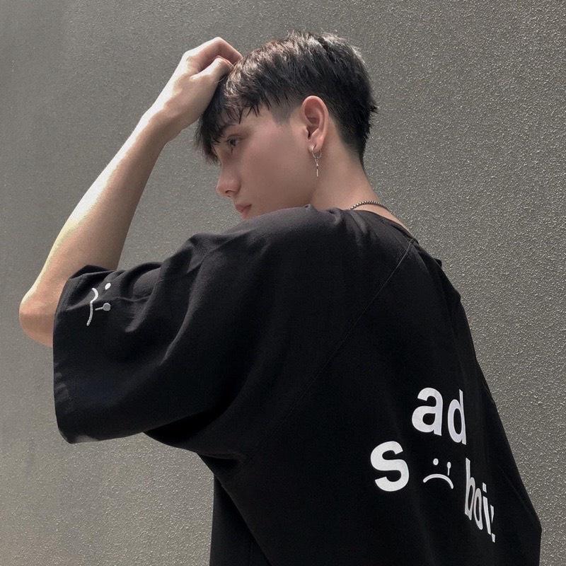 Áo thun unisex tay lỡ SADBOIZ SAD BOIZ SIGNATURE hình thêu mặt cười || Hany shop