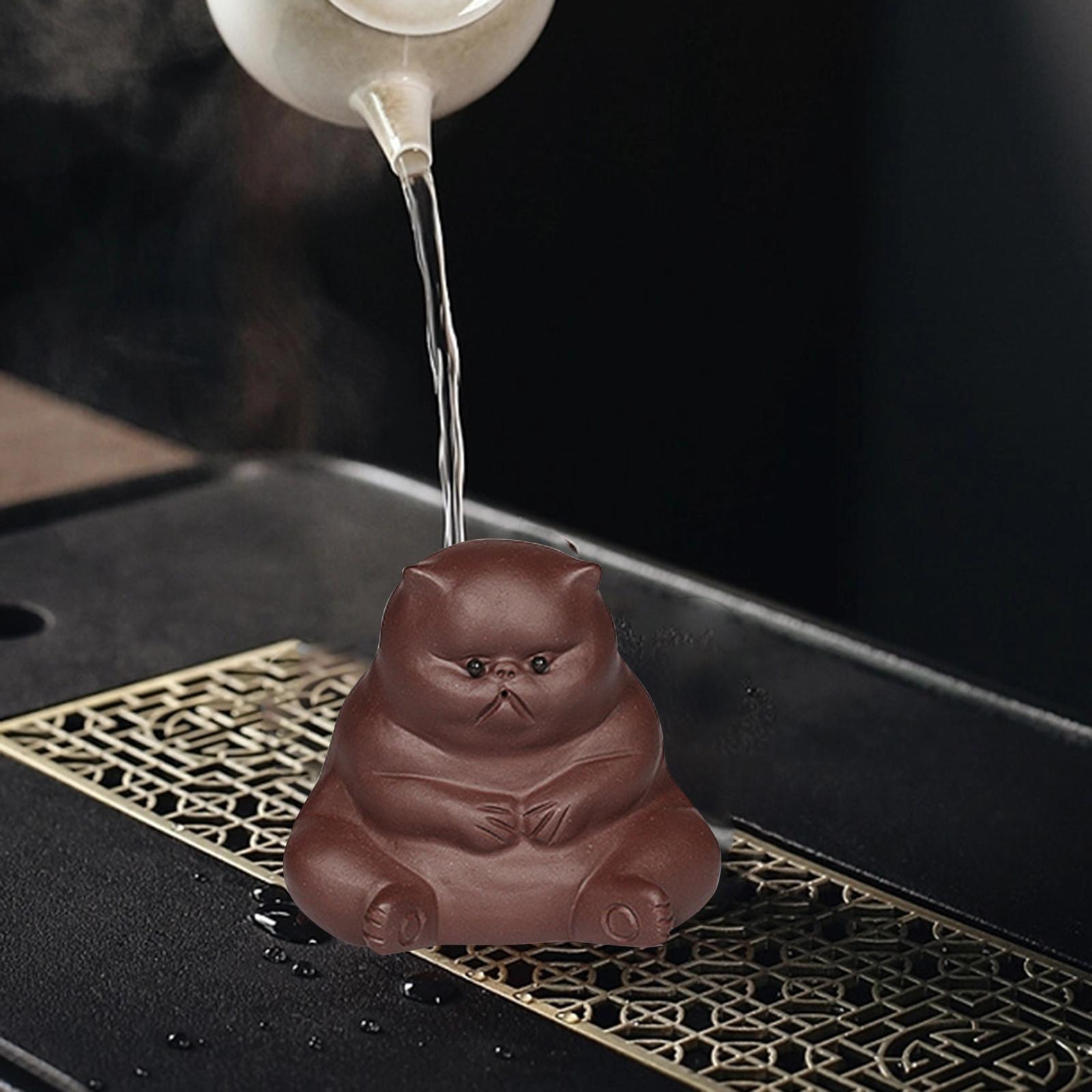 Statue Clay Tea Pet Dining Room Home Decor Miniature Kitten Figurines Kitty Sculpture for Bookshelf Dorm Living Room Cabinet
