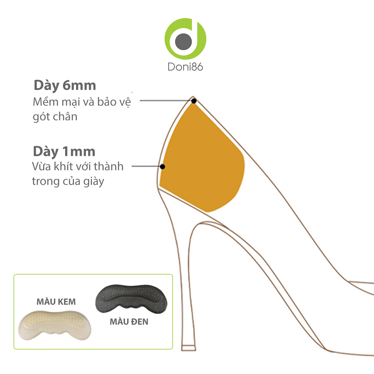 2 cặp lót giày bảo vệ gót sau, có hạt silicone tăng độ bám, bảo bệ giót chân, chống trầy, êm chân - Doni - DOPK223