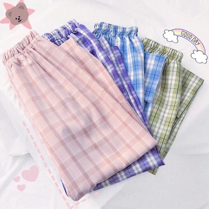 Quần caro ống rộng unisex ( ảnh thật