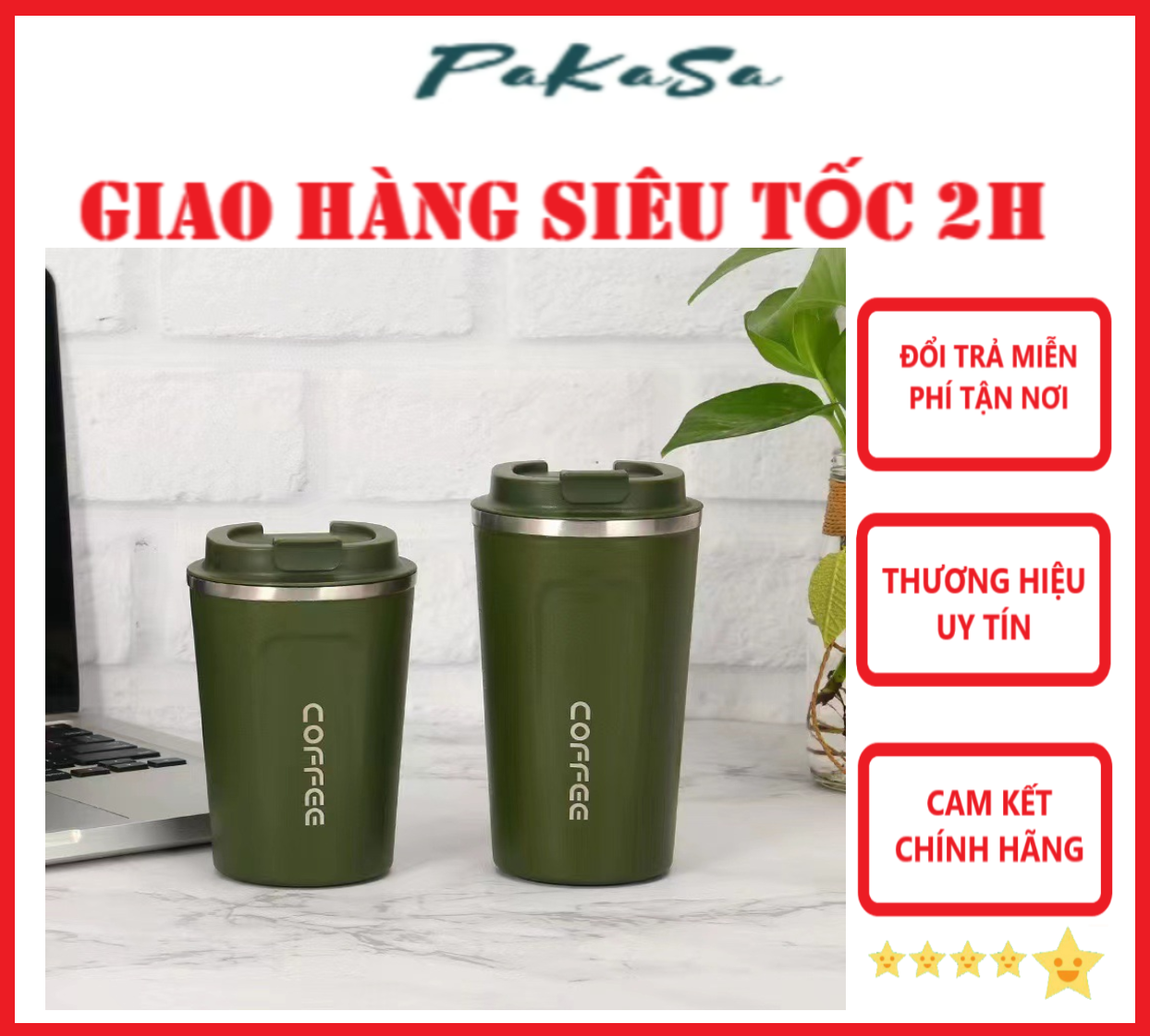 Ly Giữ Nhiệt COFFEE Inox 304 Dung Tích 510ml Cao Cấp Kiểu Dáng Hàn Quốc Cầm Tay Sang Trọng - Chính Hãng 