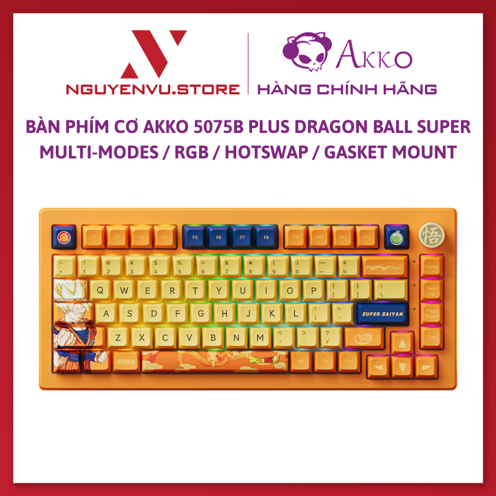 Bàn phím cơ AKKO 5075B Plus Dragon Ball Super – Goku (Multi-modes / RGB / Hotswap / Gasket mount / AKKO CS Switch) - Hàng Chính Hãng