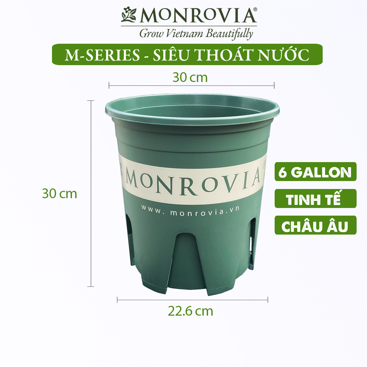 Chậu nhựa trồng cây MONROVIA 6 Gallon, Dòng M-Series, chậu trồng cây, chậu cây cảnh mini, để bàn, treo ban công, treo tường, cao cấp, chính hãng thương hiệu MONROVIA