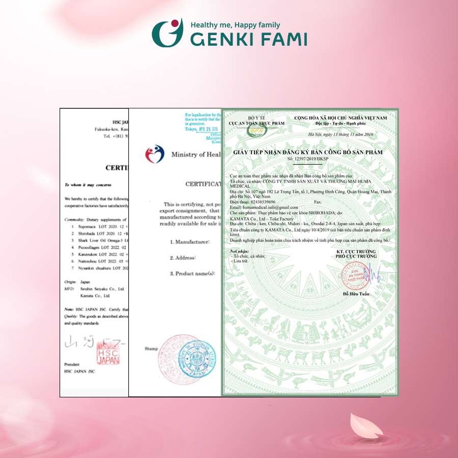 Viên Uống Trắng Da, Ngăn Ngừa Sạm Nám Từ Thiên Nhiên Shiro Hada Genki Fami Nhật Bản Hộp 90 viên
