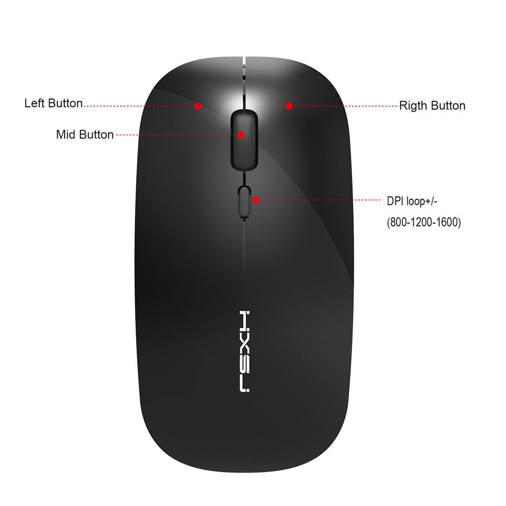 HXSJ M60 Wireless Mouse 2.4G Optical Silent Mouse USB Type C Nano Receiver 1600 DPI for PC Laptop