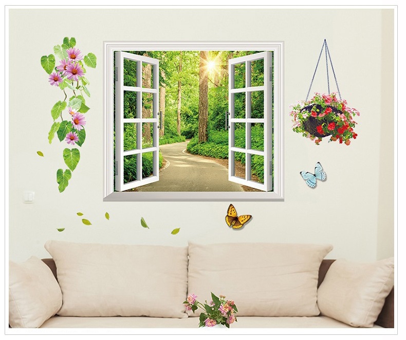 Decal dán tường Cửa sổ con đường xanh