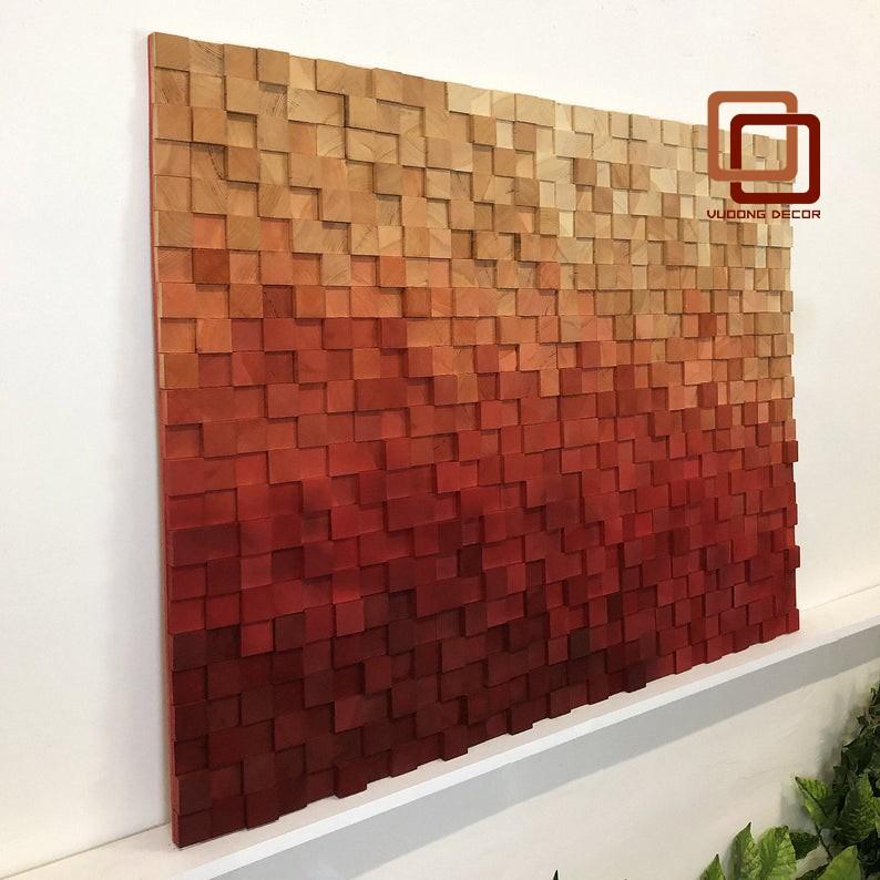 Tranh gỗ trang trí 3D tone ĐỎ CAM (Wood mosaic) - (KÍCH THƯỚC 30x40 và 40X60cm)