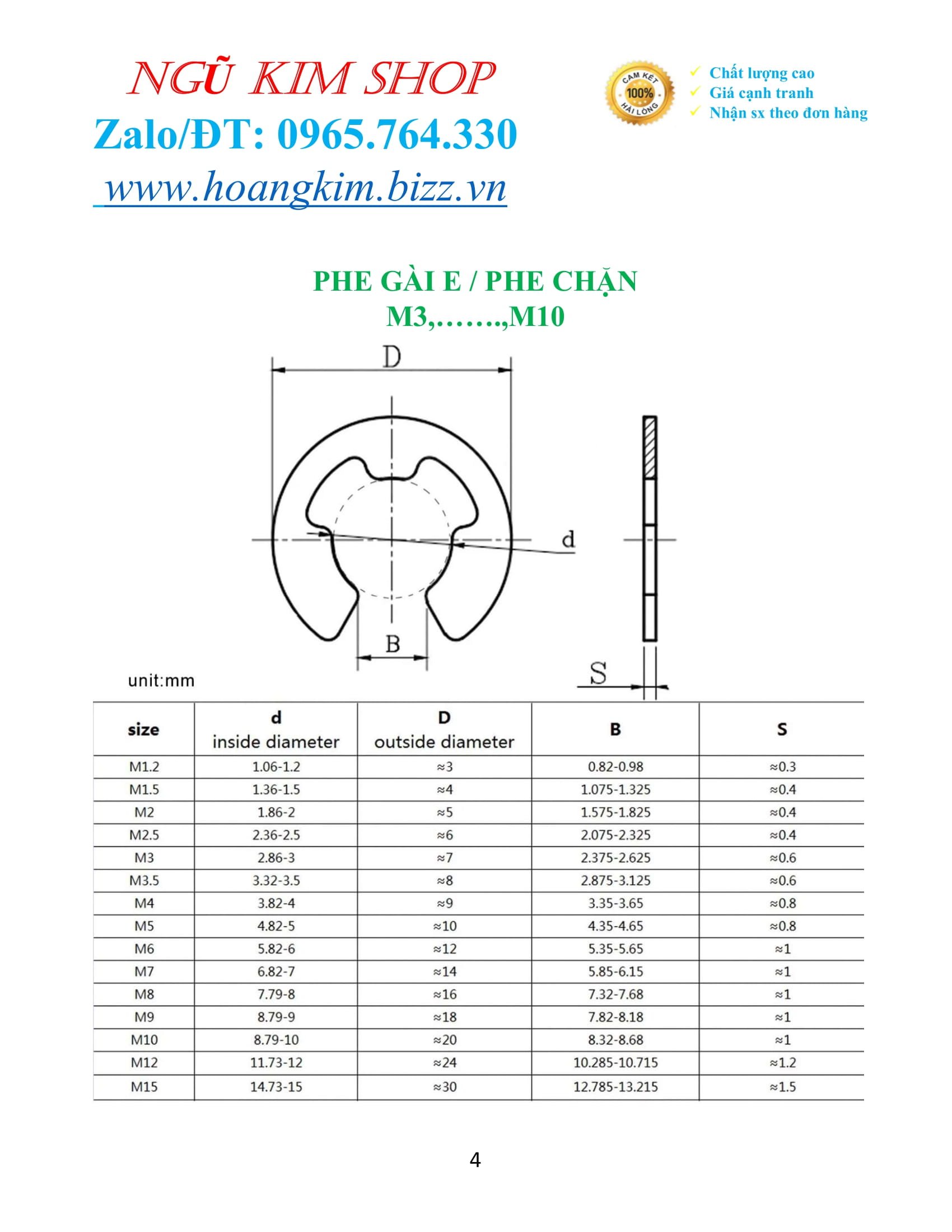 PHE GÀI E _ PHE CHẶN INOX304 M4