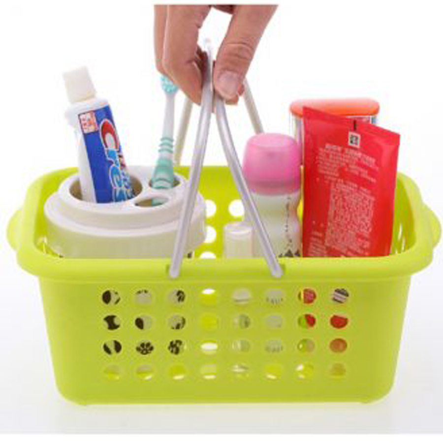 Bộ 3 giỏ nhựa đựng đồ có quay xách cỡ trung - màu hồng - Hàng Nội Địa Nhật