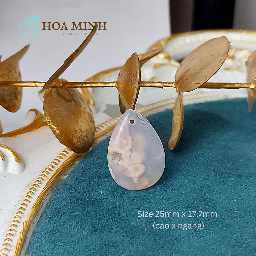 Mặt dây chuyền đá Mã Não hoa đào tự nhiên kiểu giọt nước 25x17.7mm, thời trang tài lộc không kén mệnh