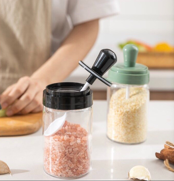 [COMBO 2] Hũ đựng gia vị thuỷ tinh Cao Cấp - Lọ gia vị kèm muỗng - Lọ đựng gia vị 250ml- HENRYSA