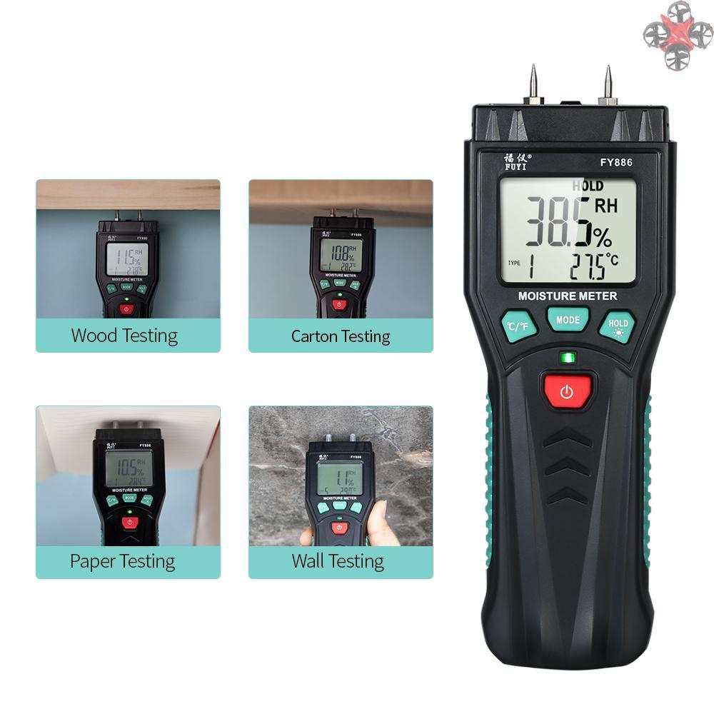 Máy đo độ ẩm kỹ thuật số FUYI 7 chế độ màn hình LCD có đèn nền có chức năng lưu dữ liệu phạm vi 0.0%~60.0%