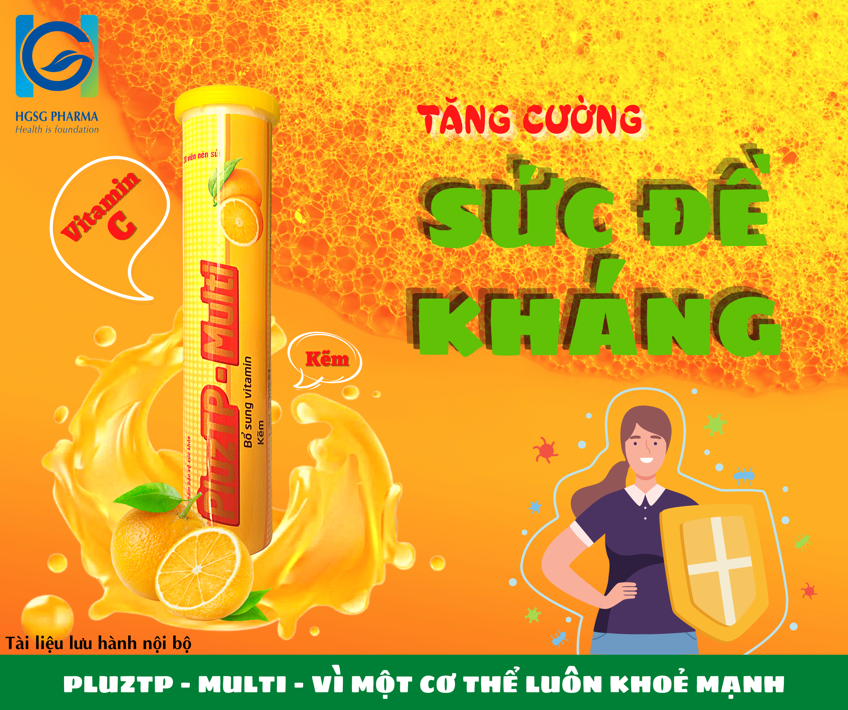 Viên sủi bổ sung vitamin và khoáng chất HGSG Pharma PLUZTP- MULTI