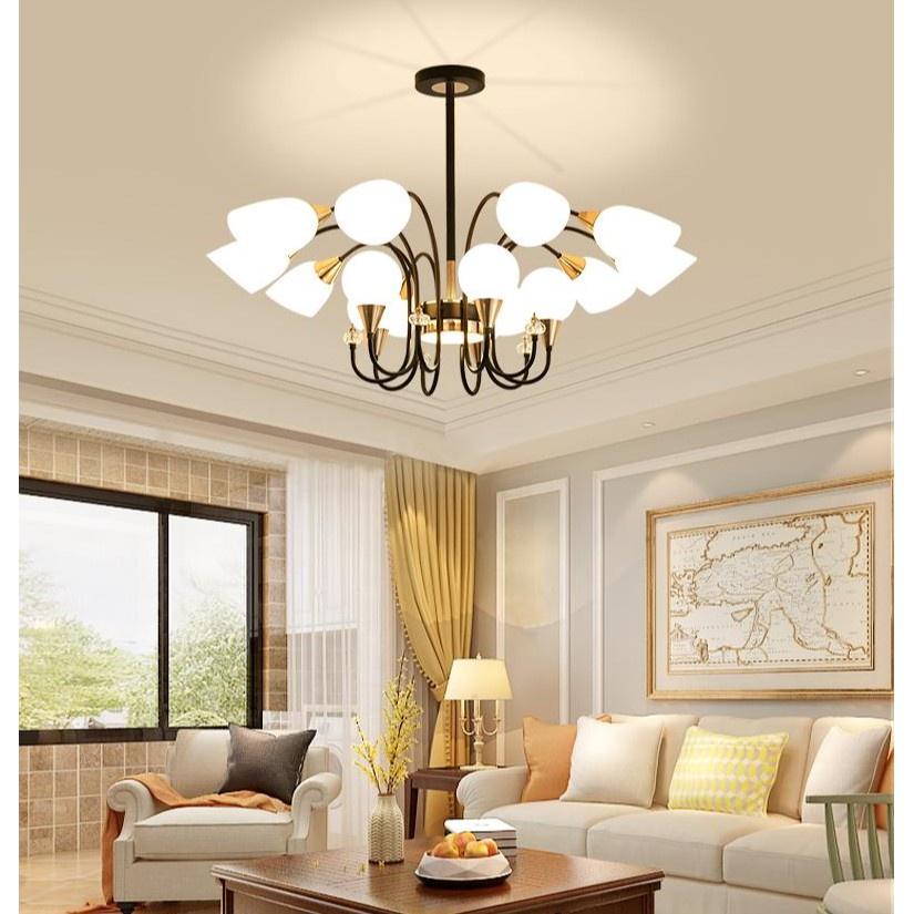 Đèn chùm vintage hiện đại cao cấp 12 , 15 tay kèm bóng led chuyên dụng