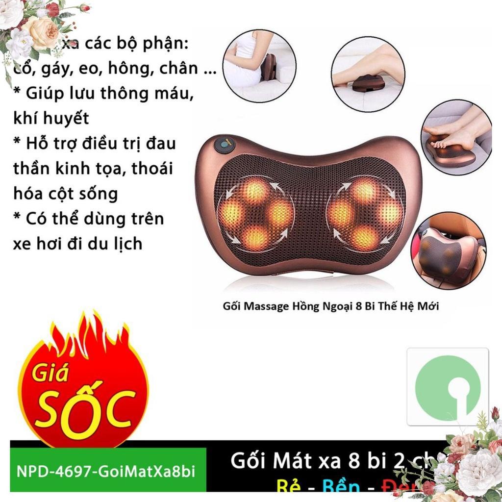 Gối Massage Hồng Ngoại 8 Bi - vỏ nâu