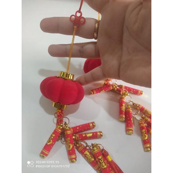 Cặp dây giả pháo nhung có lồng đèn nhung treo Tết